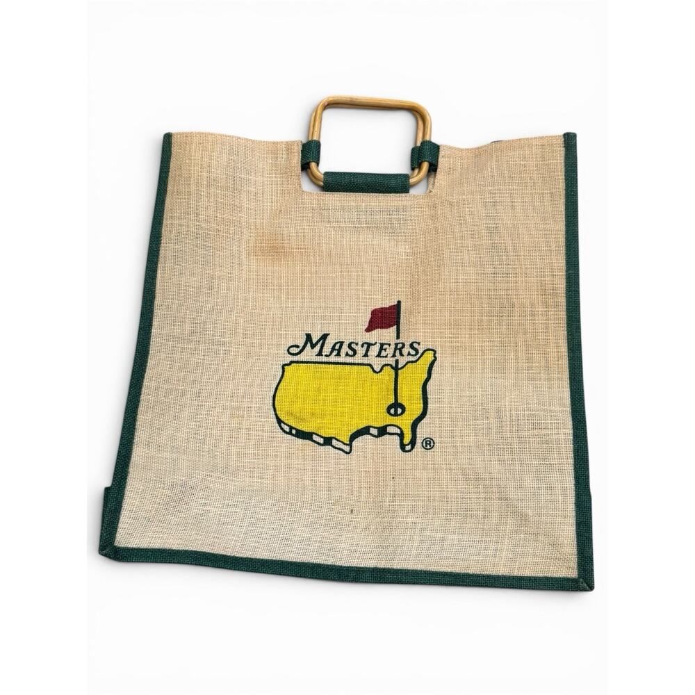 Vintage 2001 MASTERS Augusta National Golf Souvenir TOTE BAG Jute Bamboo Handles